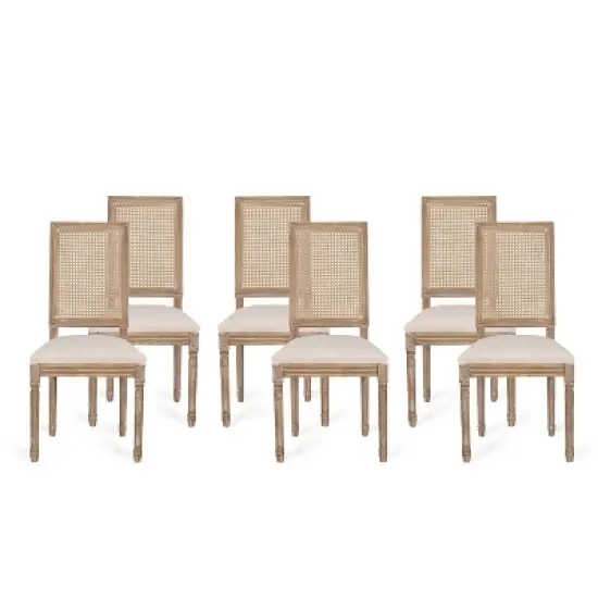 Christopher Knight Home  Brownell French Country Wood and Cane Upholstered Dining Chairs (Set of 6) image {9}