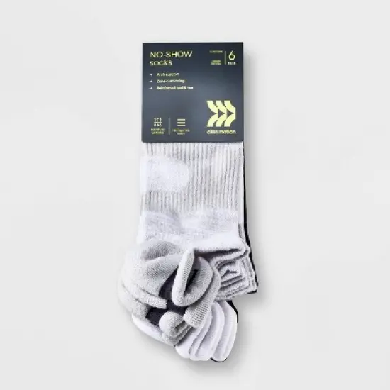 Women's 6pk Active Accents No Show Tab Athletic Socks - All in Motion&trade; White/Gray/Black 4-10 image {1}