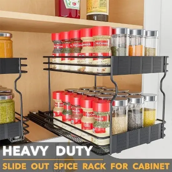 Pull Out Spice Rack Organizer(no jars included) for Cabinet,with Labels,8.5" W x10.75 D x8.5 H, 1 Drawer 2-Tier image {4}