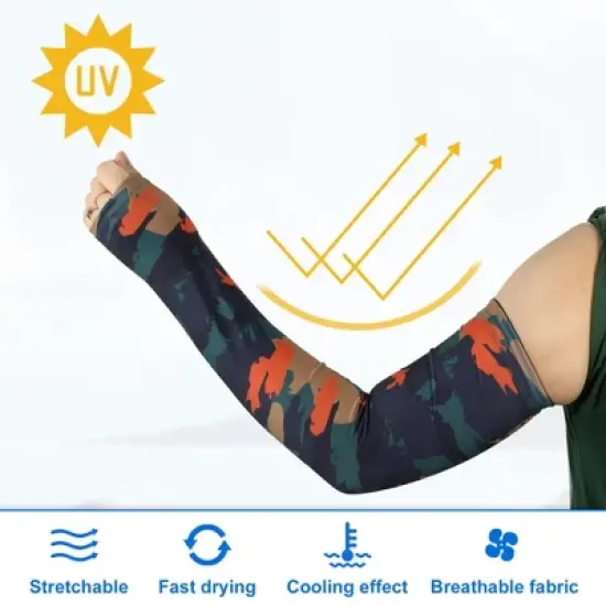Unique Bargains Basketball Sports Camouflage Cooling Arm Elbow Compression Sleeve Green Orange Blue 1 Pair image {2}