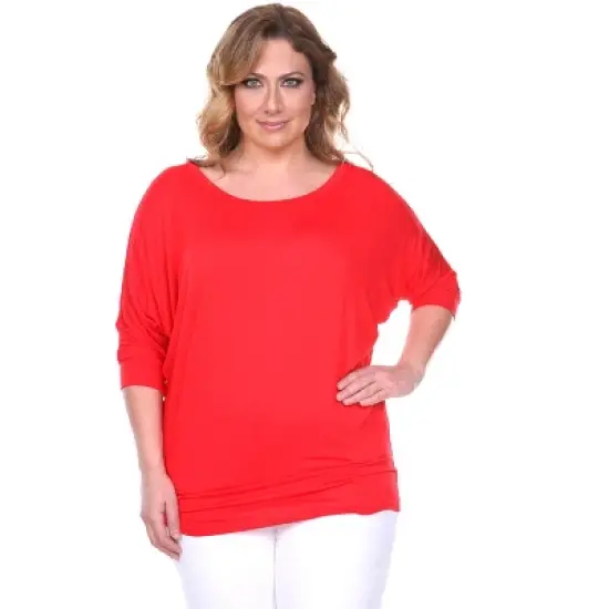 Women's Plus Size Bat Sleeve Tunic Top - White Mark image {4}