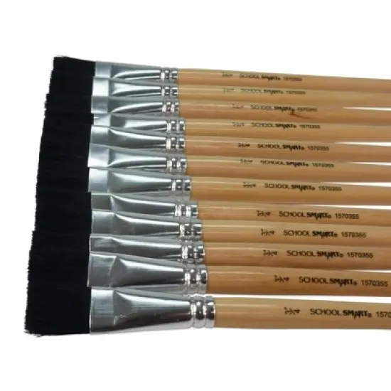 School Smart Black Bristle Paint Brushes, Short Handle, 3/4 Inch, Set of 12 image {1}