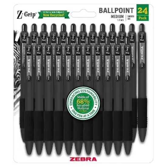 Zebra Z-Grip Recycled Retractable Ballpoint Pen Medium Point 1.0mm Black Ink 24/Pack (20314) image {5}
