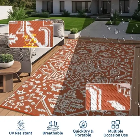 Outdoor Rug Waterproof Reversible Plastic Straw Patio Rug image {7}