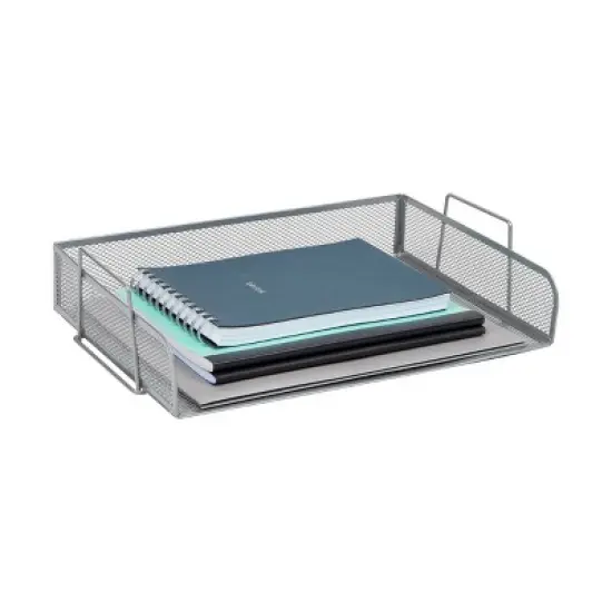 Mind Reader Stackable Paper Tray, Desktop Organizer, File Storage, Office, Metal Mesh, 14"L x 9.75"W x 6"H, 2pc., Silver image {4}