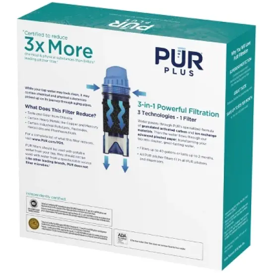 PUR PLUS Water Pitcher Replacement Filter - 3pk - PPF951K3: Reduces Odors, Filters Chlorine & Mercury, Blue image {8}