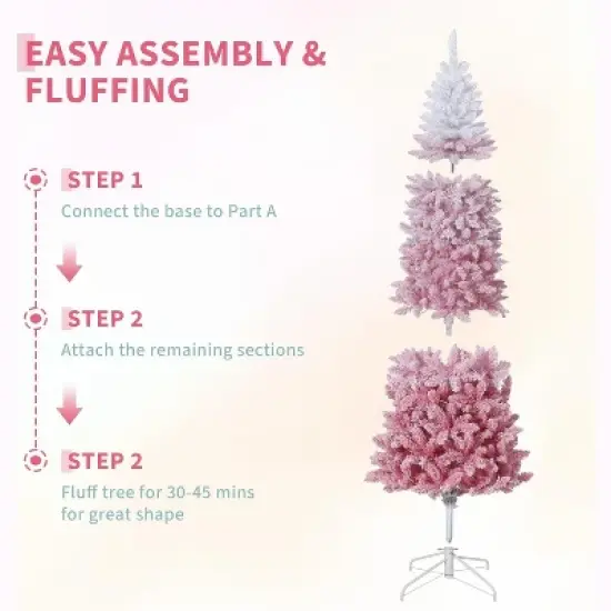 6ft/7.5ft/9ft Prelit Blue Gradient Snow Flocked Pencil Christmas Tree with 100 Dual-Color LEDs, 820 Tips & Metal Stand image {3}