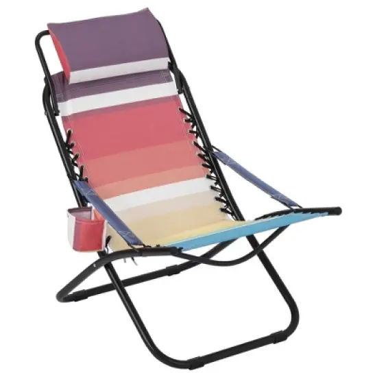 Folding Beach Chair with Headrest, Portable Lightweight Recliner Chair for Camping, Poolside, Outdoors, Travel, Multicolor image {9}
