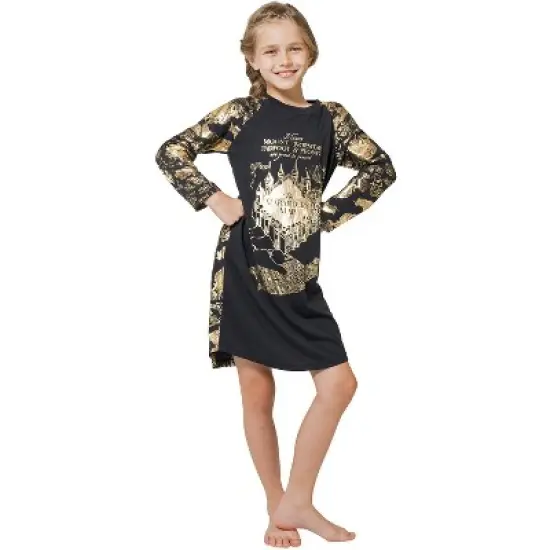 Intimo Big Girls' Harry Potter Marauders Map Raglan Nightgown Black image {6}