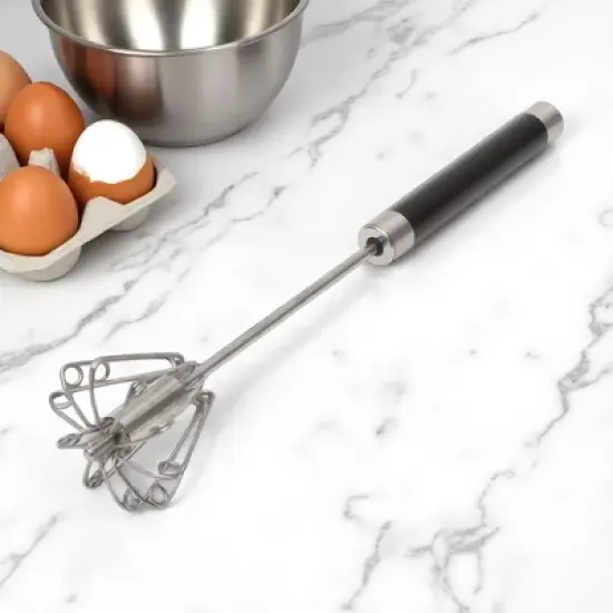 Unique Bargains 12" Semi-Automatic Loop Whisk Dishwasher Safe Stainless Steel Black Silver Tone image {3}