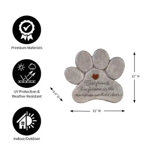 Evergreen 11" Paw Shaped Pet Memorial Garden Stone, Best Friends Live Forever image {6}