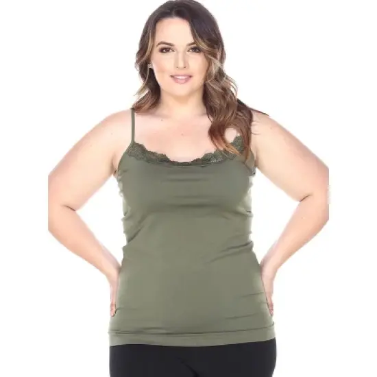 Women's Plus Size Lace Trim Tank Top - One Size Fits Most Plus - White Mark image {10}