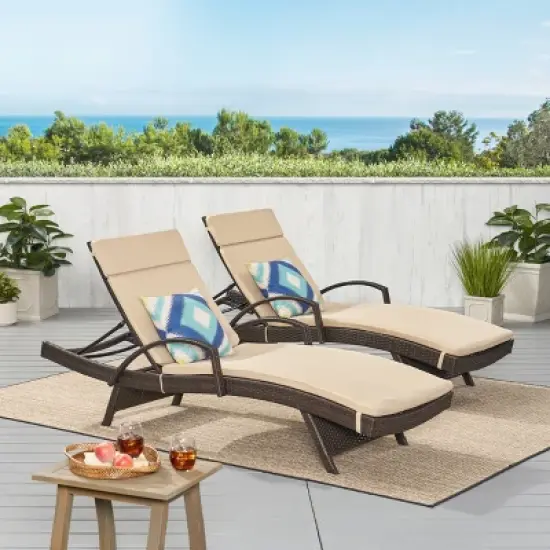 Christopher Knight Home Salem Outdoor Wicker Adjustable Chaise Lounges with Cushion (Set of 2) image {18}