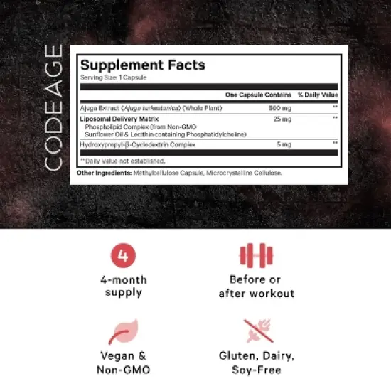 Codeage Liposomal Turkesterone Capsules Supplement, Ajuga Turkestanica Extract -120ct image {2}