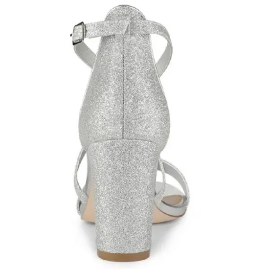 Allegra K Women's Glitter Crisscross Strap Block Heels Sandals image {3}