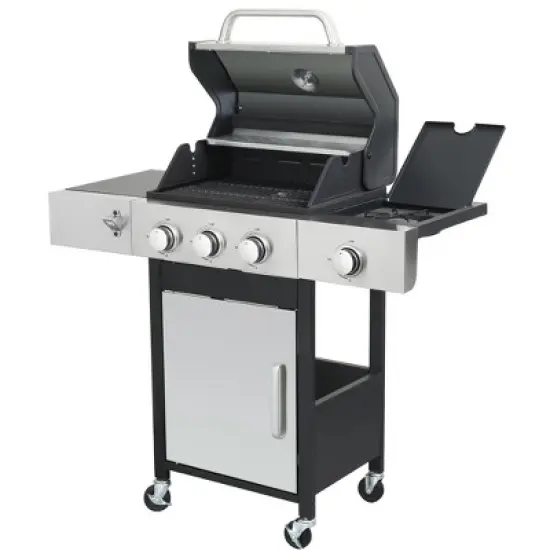Dolonm 3+1 Burner Gas Grill: 37,230BTU w/Side Cooker, Enamel Cast Iron Grids & Lockable Casters - SS Front Door image {3}