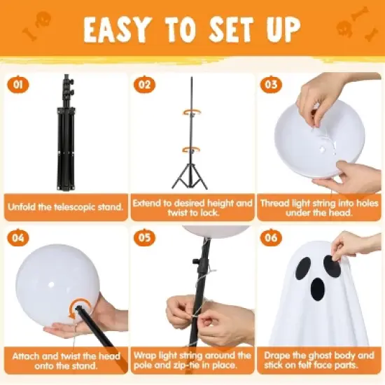 Joyfy 2 Pack 47'' Halloween Standing Ghost Outdoor Decoration,  White Ghost with Warm String Light Haunted House Prop for Garden Yard Porch Lawn Decor image {2}