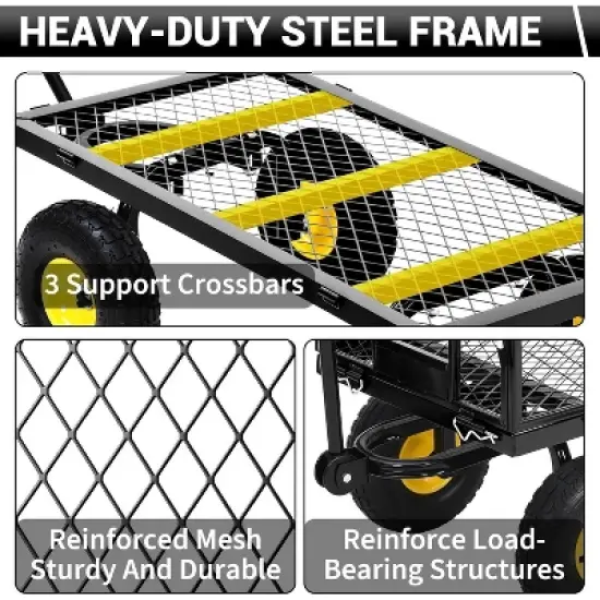 Heavy Duty 1100 LBS Steel Garden Cart, 3 in 1 Pullable Garden Wagon, Folding Utility Wagon w/Removable Sides & 10" Wheels for Farm, Yard image {6}