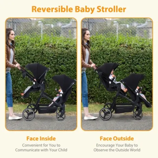 Tandem Stroller w/ Convertible Bassinet - Reversible Infant-to-Toddler Seat w/ XL Storage & Adjustable Canopy, One-Pull Fold image {4}