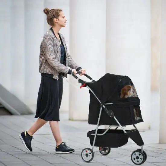 BestMassage Pet Stroller 3/4 Wheels Dog Cat Stroller Jogger Stroller with Removable Liner and Cup Holder Travel Folding Carrier image {1}