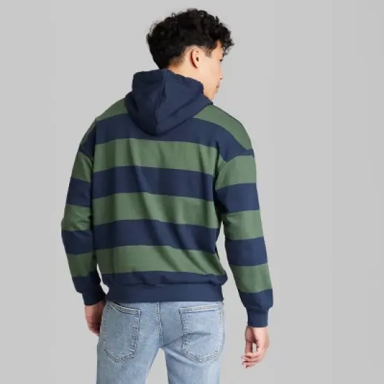 Men's Striped Fleece Hooded Sweatshirt - Original Use&trade; Dark Green image {2}
