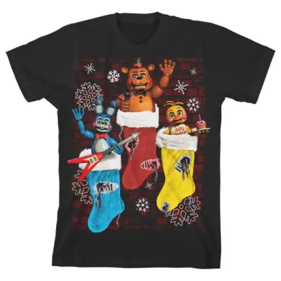 Five Nights at Freddy's Holiday Stocking Boy's Black T-shirt image {5}