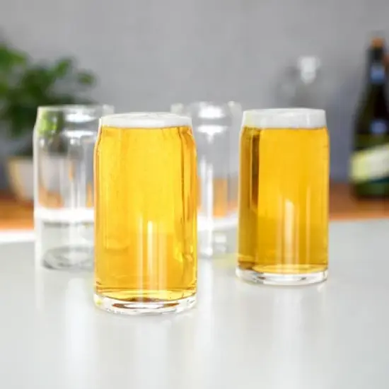 True Beer Can Pint Glass, Clear Glass Beer Cup, Set of 4, Holds 16 Ounces, Dishwasher Safe, Beer Can Shape, Tapered Lip, Craft Beer Glass image {3}
