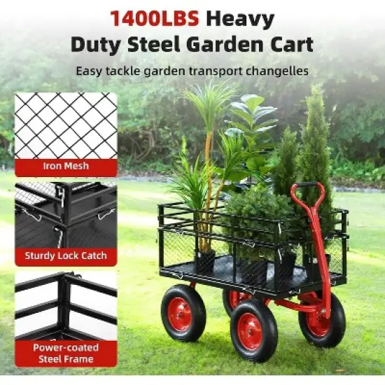 Heavy Duty Metal Garden Cart &ndash; 880 lbs Capacity Utility Wagon with Removable Sides & 10" All-Terrain Wheels, Yard Wagon image {2}