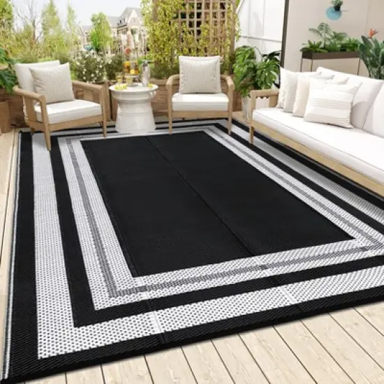 Washable Camping Rug for Patio Easy-Clean Stain-Resistant Plastic Carpet image {3}