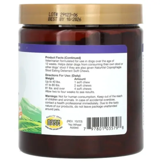 NaturVet Coprophagia, Stool Eating Deterrent + Breath Aid, For Dogs, 130 Soft Chews, 10 oz (286 g) image {2}