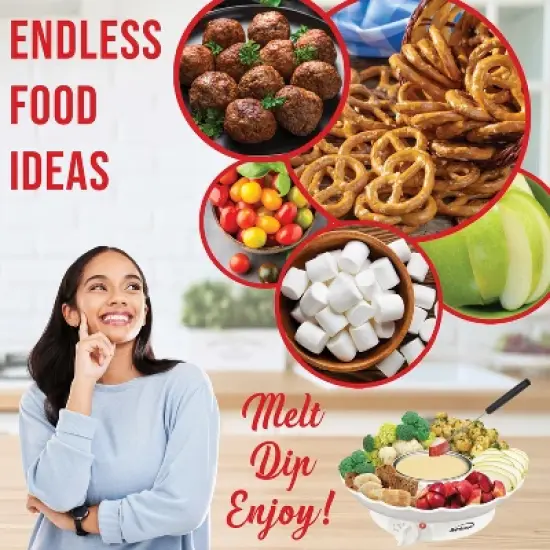 Brentwood 25-Watt Electric Fondue Pot Set with 3-Section Tray and 4 Dipping Forks, White image {4}