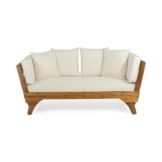 65'' Convertible Patio Sofa Daybed with Acacia Wood Frame,Outdoor Lounge Chair with Water Resistant Cushions-Maison Boucle image {3}