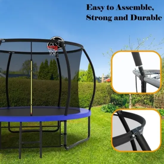 Whisen Outdoor Pumpkin Trampoline with Safety Enclosure Net, Foam Padded Poles, W-Shaped Legs, Balance Bars image {2}