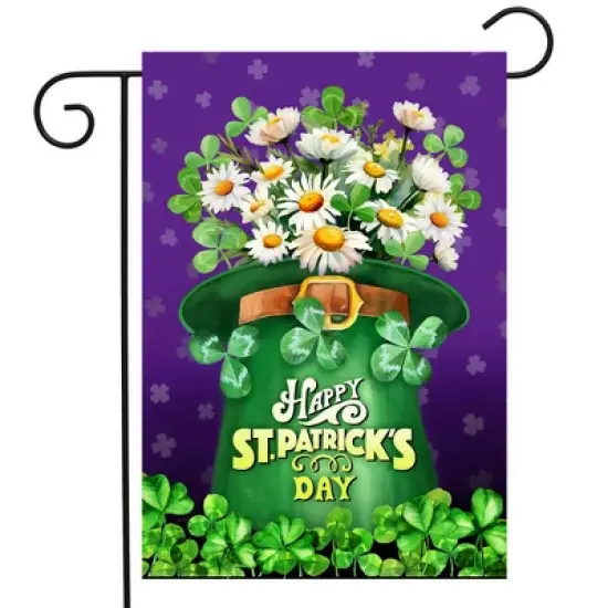Briarwood Lane St. Patricks Day Garden Flag 12x18 For Outdoor St Pat's Hat With Daisies For St. Patricks Day Garden Flag Flags For Outside image {1}