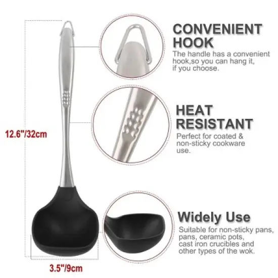 Unique Bargains Heat Resistant to 480&deg;F Restaurant Kitchen Cooking Utensil Soup Ladle Spoon 12.6 Inch Black 1 Pc image {3}