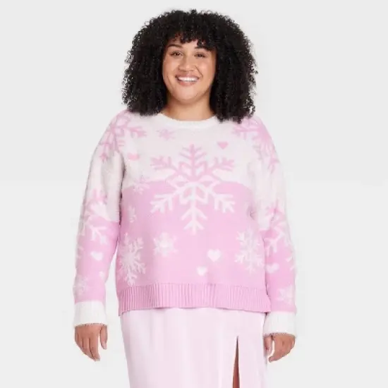 Women's Snowflake Graphic Sweater - Pink image {4}