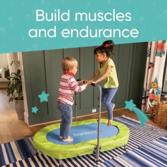 HearthSong Jump2It Indoor Trampoline with Adjustable Handle - Blue/Green image {5}