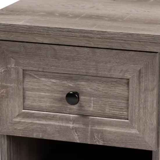 Dara 1 Drawer Wood Nightstand Gray/Brown/Black - Baxton Studio image {4}
