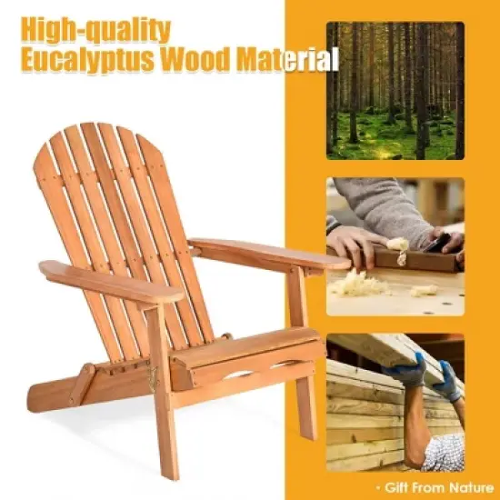 Costway 4 PCS Eucalyptus Adirondack Chair Foldable Outdoor Wood Lounger Chair Natural image {8}