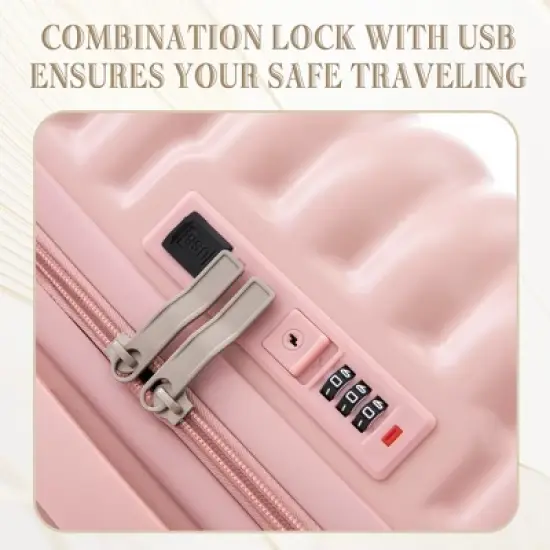 Gulches 20"/24"/28" 3 pcs/set in ABS Spinner Wheel Luggage, Carry on Suitcase, with Cup Holder & USB Port & Phone Holder (Pink) image {9}