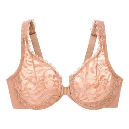 Glamorise Womens WonderWire Front-Closure Stretch Lace Underwire Bra 9245 Cappuccino image {3}