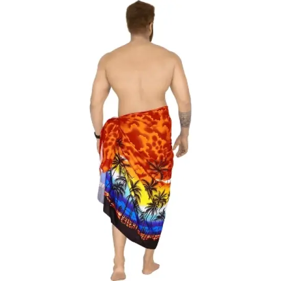 LA LEELA Men's Sarong Bath Hawaiian Pareo Wrap One Size Orange image {2}