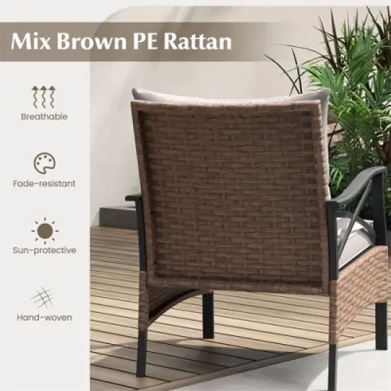 Tangkula 5PCS Wicker Patio Furniture Set Rattan Chairs w/ 2-Tier Tempered Glass Side Table image {6}