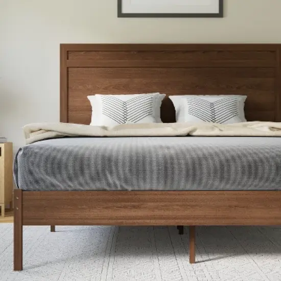 Flash Furniture Kingston Solid Wood Platform Bed with Wooden Slats and Headboard, No Box Spring Needed image {2}