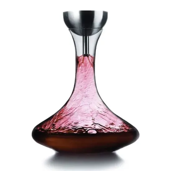 Houdini 48 fl oz Wine Decanter: Glass Beverage Server, Stainless Steel, Hand Wash, Cold Drinks, 2-Piece Set image {3}