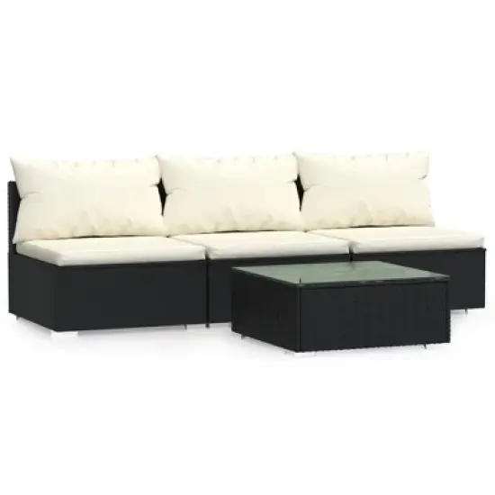 vidaXL Black Patio Furniture Poly Rattan - Cream Cushions - 3 Seats with Table - Middle Sofa image {10}