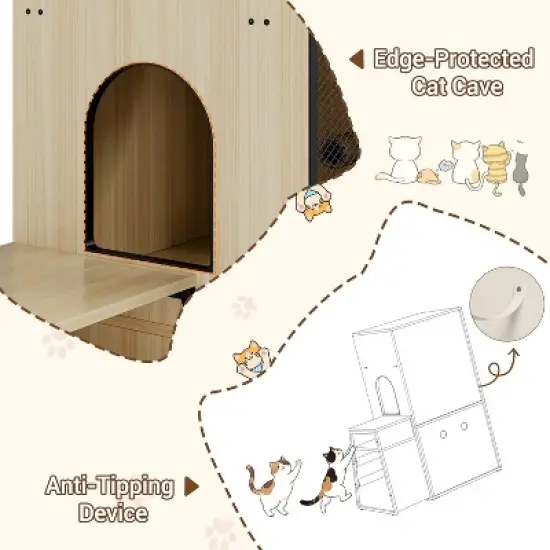 Cat Litter Box Enclosure, Double Cat House with Storage, Enclosed Litter Box Furniture with Ladder image {1}