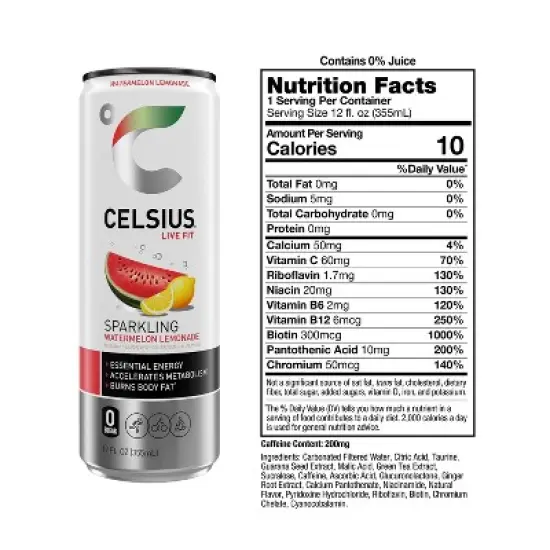 CELSIUS Sparkling Watermelon Lemonade Functional Energy Drink - 12 fl oz Can image {2}