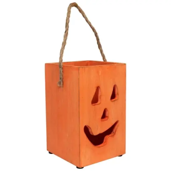 Northlight Large Orange Wood Jack O Lantern Halloween Candle Lantern - 8" image {4}