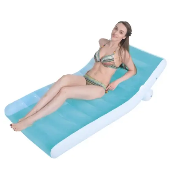 Pool Central 66.5" Blue and White Inflatable Pool Lounger Float image {1}